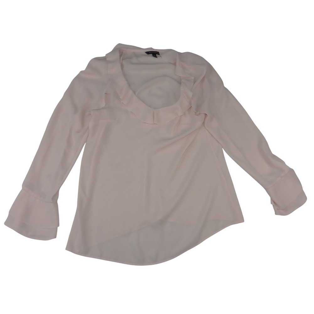 Banana Republic Womens XS Pale Pink Ruffle Neck Tiered Bell Sleeve Blouse Top